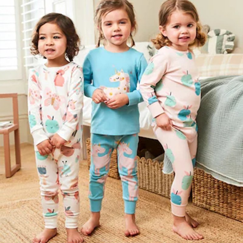 New Custom Children 100% Cotton Pyjamas Set Elasticated Waist Pyjamas Crew Neck Pajamas Set
