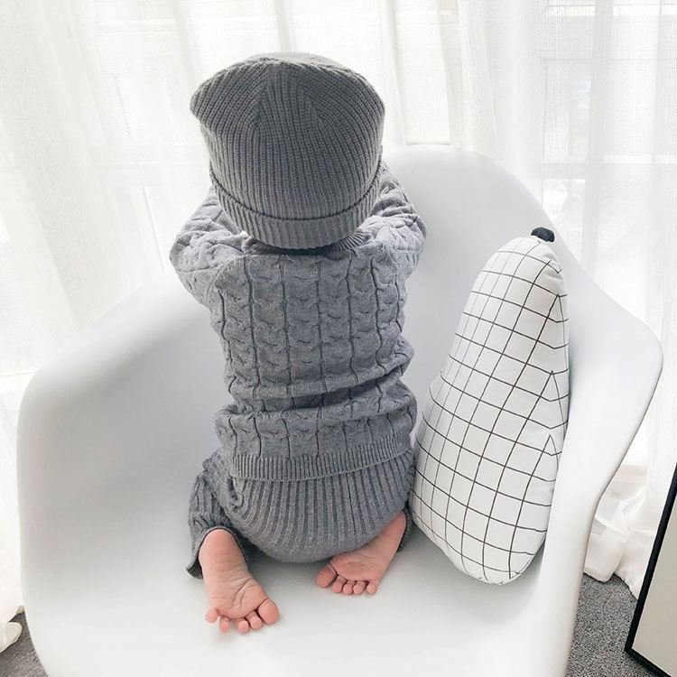 Custom Winter Knit Outfits Long Sleeve And Long Pants Toddler Baby Kids Clothing Girls Baby Boys Sweater Sets