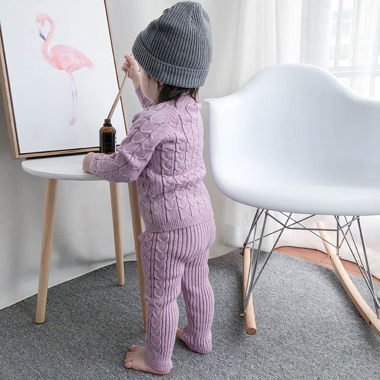 Custom Winter Knit Outfits Long Sleeve And Long Pants Toddler Baby Kids Clothing Girls Baby Boys Sweater Sets