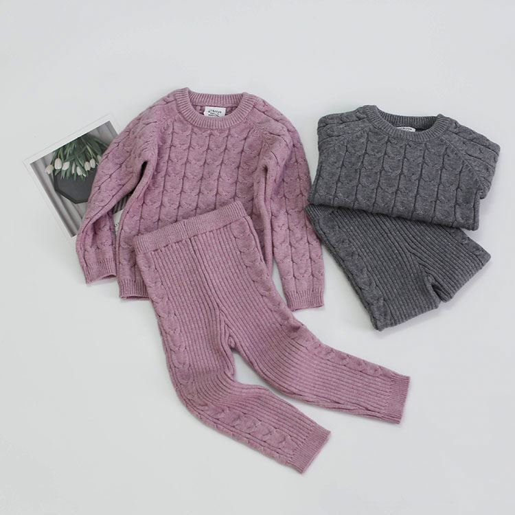 Custom Winter Knit Outfits Long Sleeve And Long Pants Toddler Baby Kids Clothing Girls Baby Boys Sweater Sets