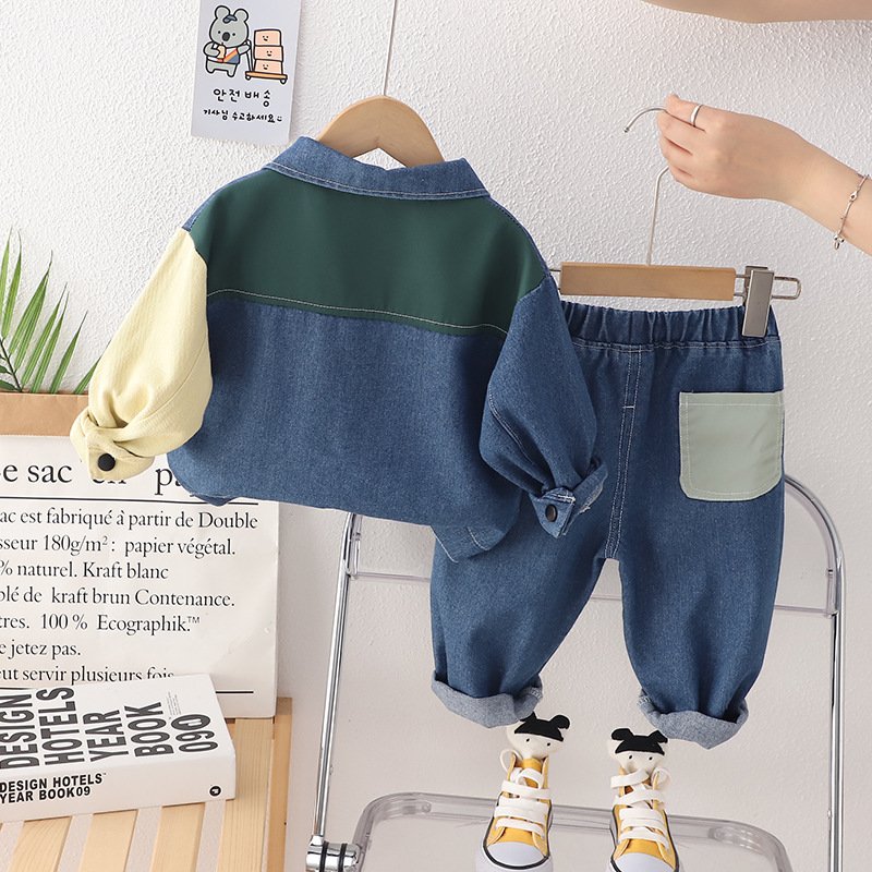 2023 autumn new 0-5 years old boy set children denim jacket casual pants children's two-piece set boys clothes set