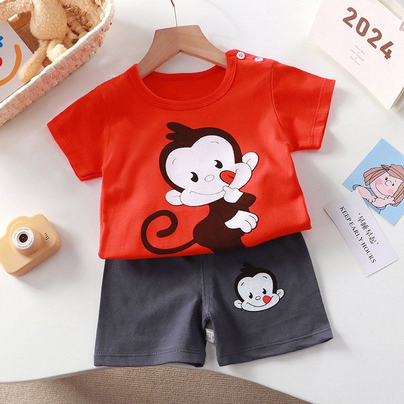 2024 Summer baby Cotton casual sleepwear Two piece kids Clothes Girl Children T shirt shorts clothing sets for Toddler boys