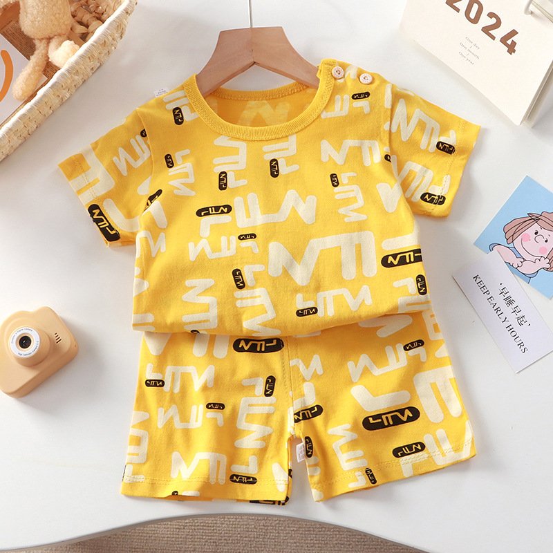 2024 Summer baby Cotton casual sleepwear Two piece kids Clothes Girl Children T shirt shorts clothing sets for Toddler boys