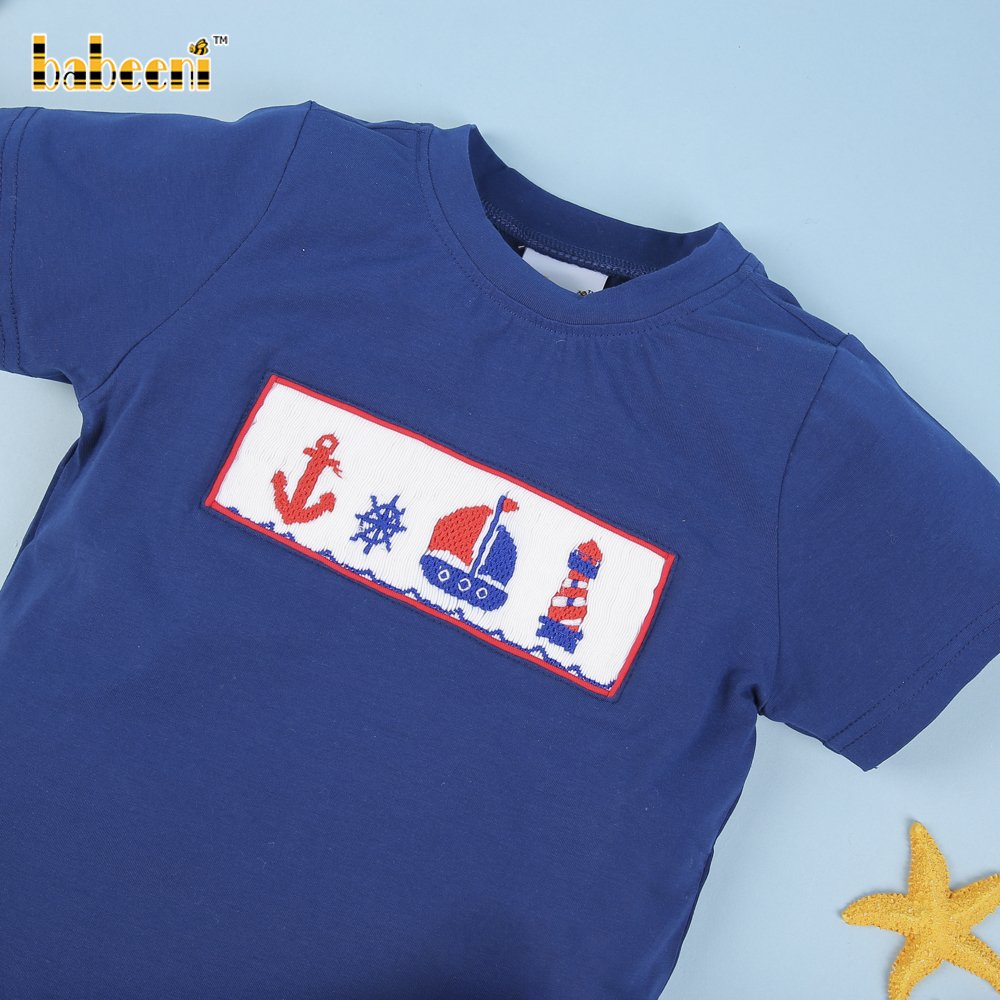 Sailboat smocked boy clothing set ODM wholesale smocked children clothing boys clothing sets - BB1528