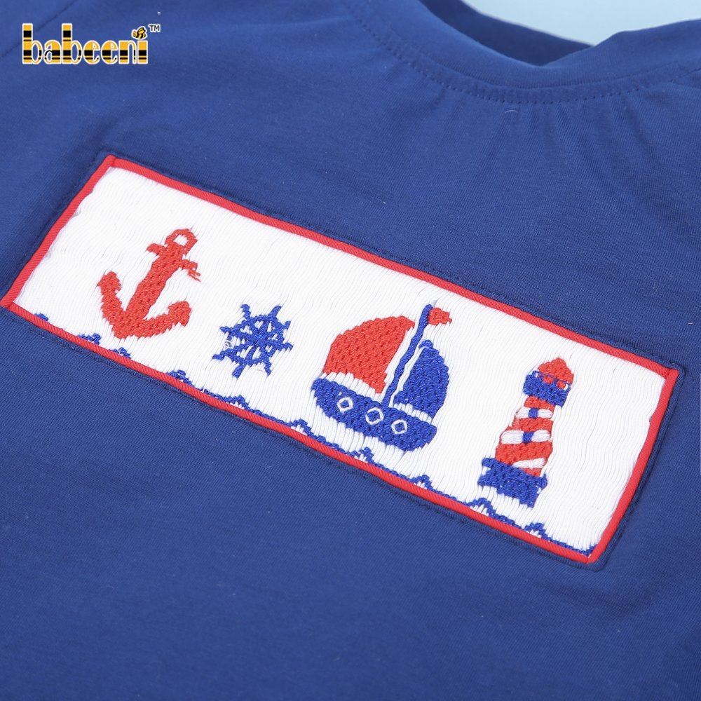 Sailboat smocked boy clothing set ODM wholesale smocked children clothing boys clothing sets - BB1528