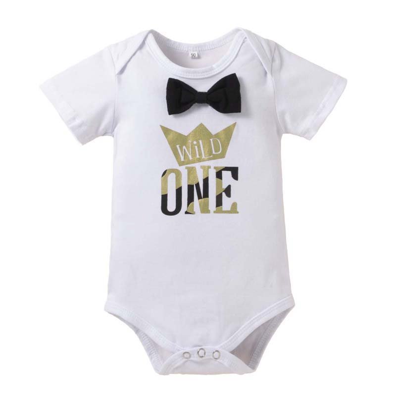 Bestseller One Year Old Cotton Romper Diaper Cover Short 2pcs Baby Boys Wild One Birthday Outfit BBOF-006