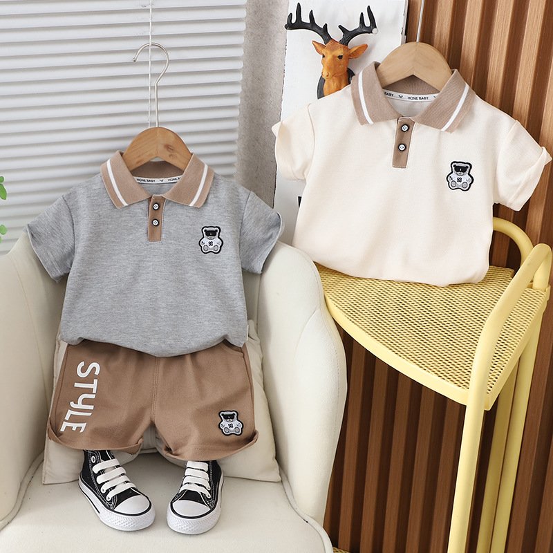 Boy Clothing Set Cotton Half-Length Pants Short Sleeve Casual Polo Astronaut Printing Two-Piece Set