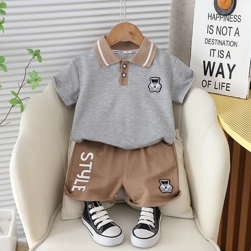 Boy Clothing Set Cotton Half-Length Pants Short Sleeve Casual Polo Astronaut Printing Two-Piece Set