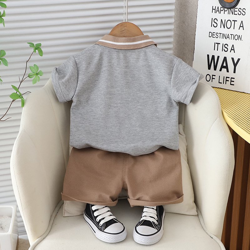 Boy Clothing Set Cotton Half-Length Pants Short Sleeve Casual Polo Astronaut Printing Two-Piece Set