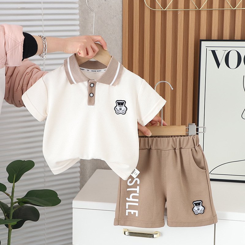 Boy Clothing Set Cotton Half-Length Pants Short Sleeve Casual Polo Astronaut Printing Two-Piece Set