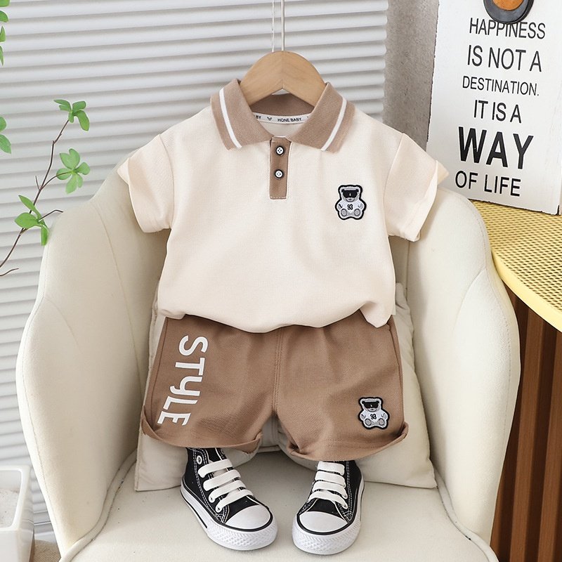 Boy Clothing Set Cotton Half-Length Pants Short Sleeve Casual Polo Astronaut Printing Two-Piece Set