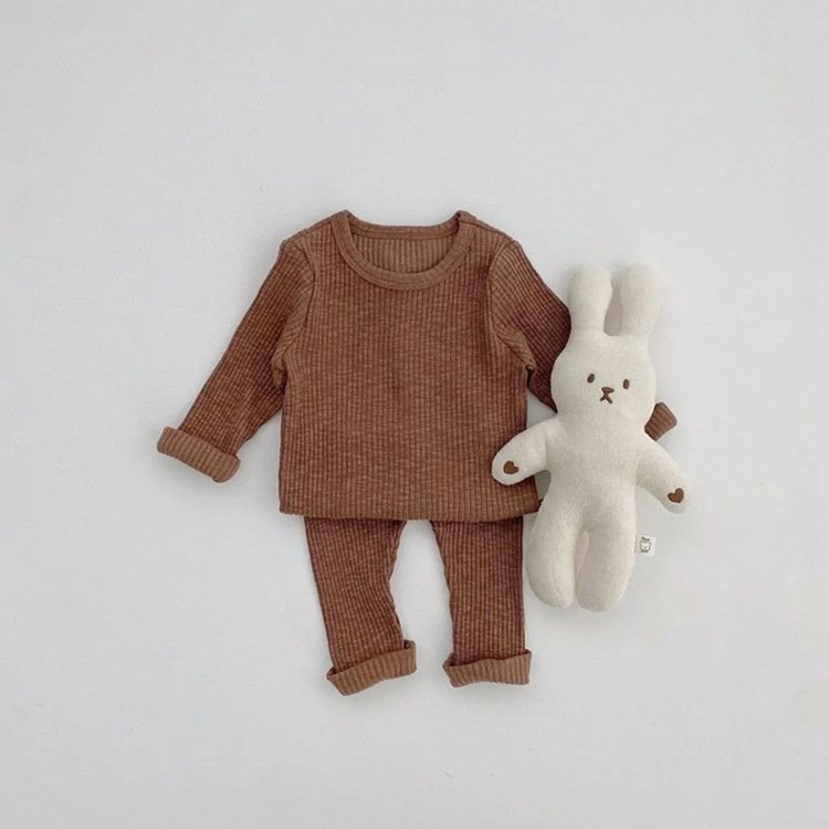 Baby Autumn Thick Pit Stripe Elastic Comfortable Home Furnishing Set for Boys and Girls Baby Pajamas Bottom Set for Autumn