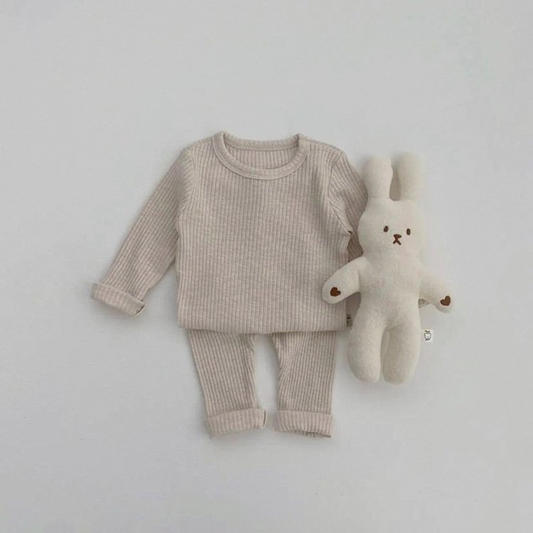 Baby Autumn Thick Pit Stripe Elastic Comfortable Home Furnishing Set for Boys and Girls Baby Pajamas Bottom Set for Autumn