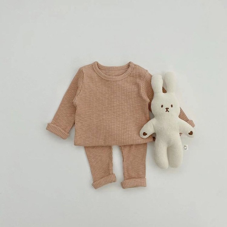Baby Autumn Thick Pit Stripe Elastic Comfortable Home Furnishing Set for Boys and Girls Baby Pajamas Bottom Set for Autumn