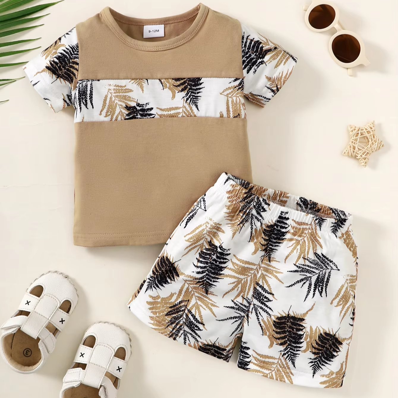 Boys' summer seaside holiday style coconut beach suit sleeveless vest shorts two-piece set