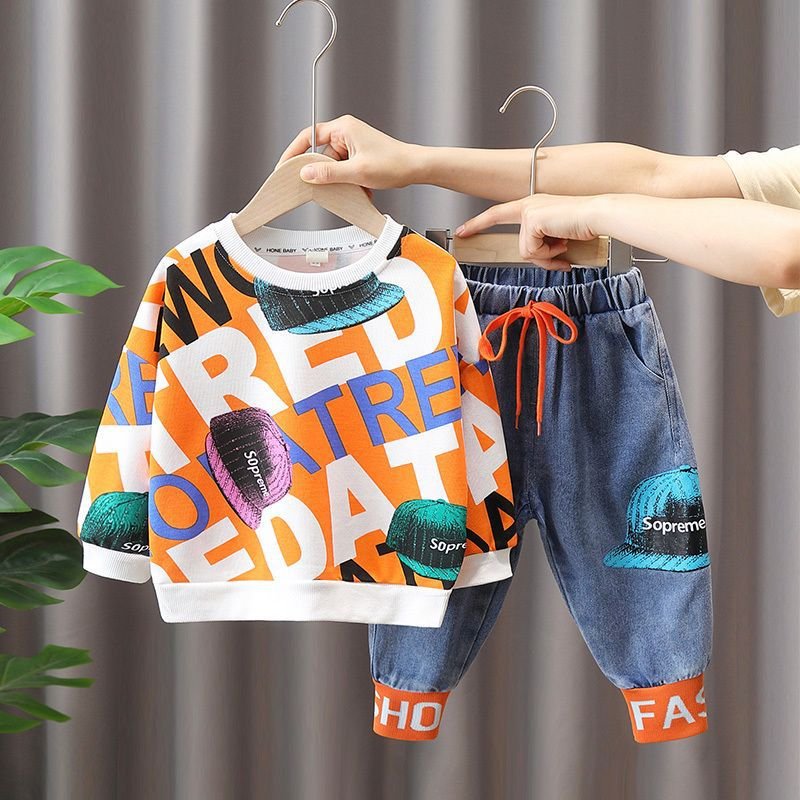 2024 new boys autumn suits stylish casual wear children spring and autumn sweater two-piece suit