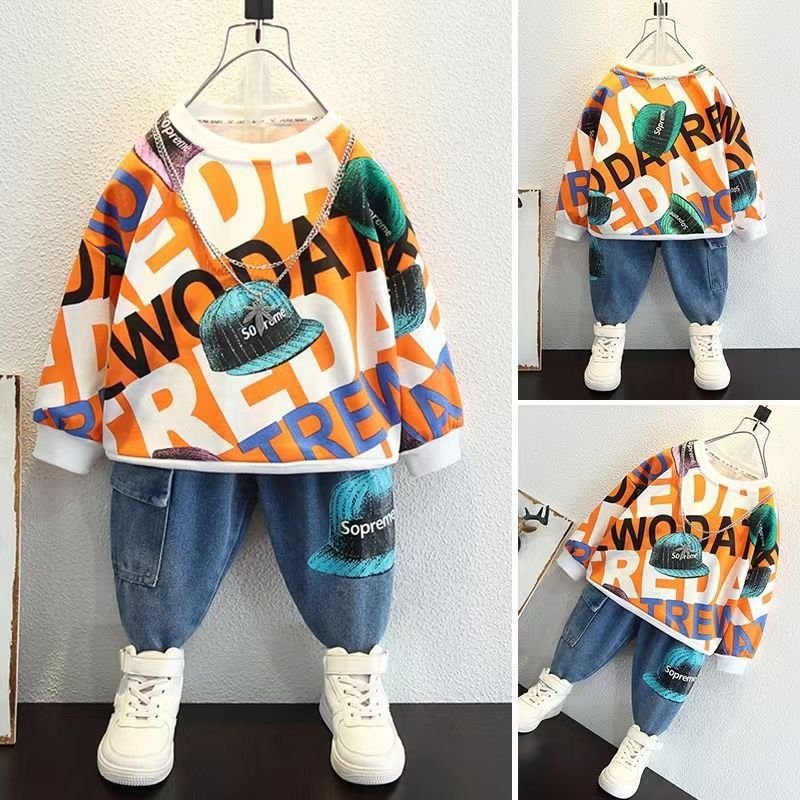 2024 new boys autumn suits stylish casual wear children spring and autumn sweater two-piece suit