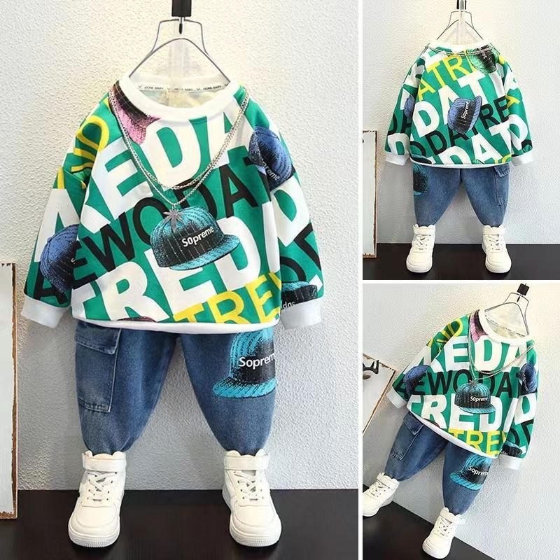 2024 new boys autumn suits stylish casual wear children spring and autumn sweater two-piece suit