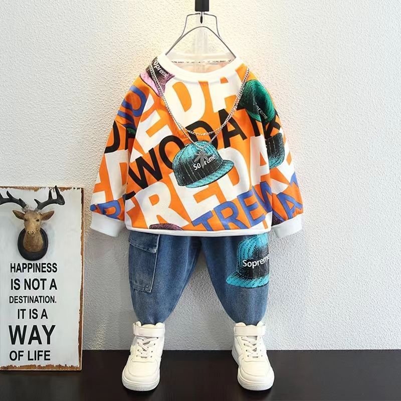 2024 new boys autumn suits stylish casual wear children spring and autumn sweater two-piece suit