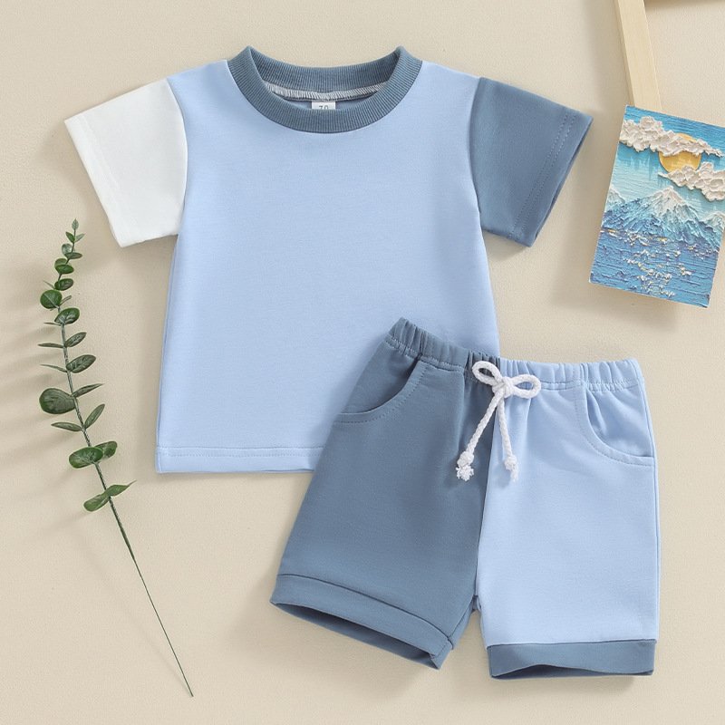 2023 Summer New Children's Clothing Sets Boys Contrasting Color T-shirt Shorts Clothing Sets