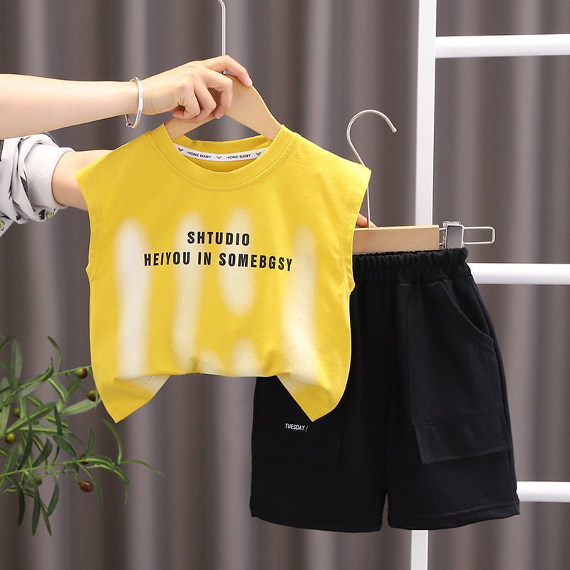 Foreign Trade Children's Clothing Children's Tank Top Set New Baby Summer Clothing Boys' Sleeveless Two Piece Set