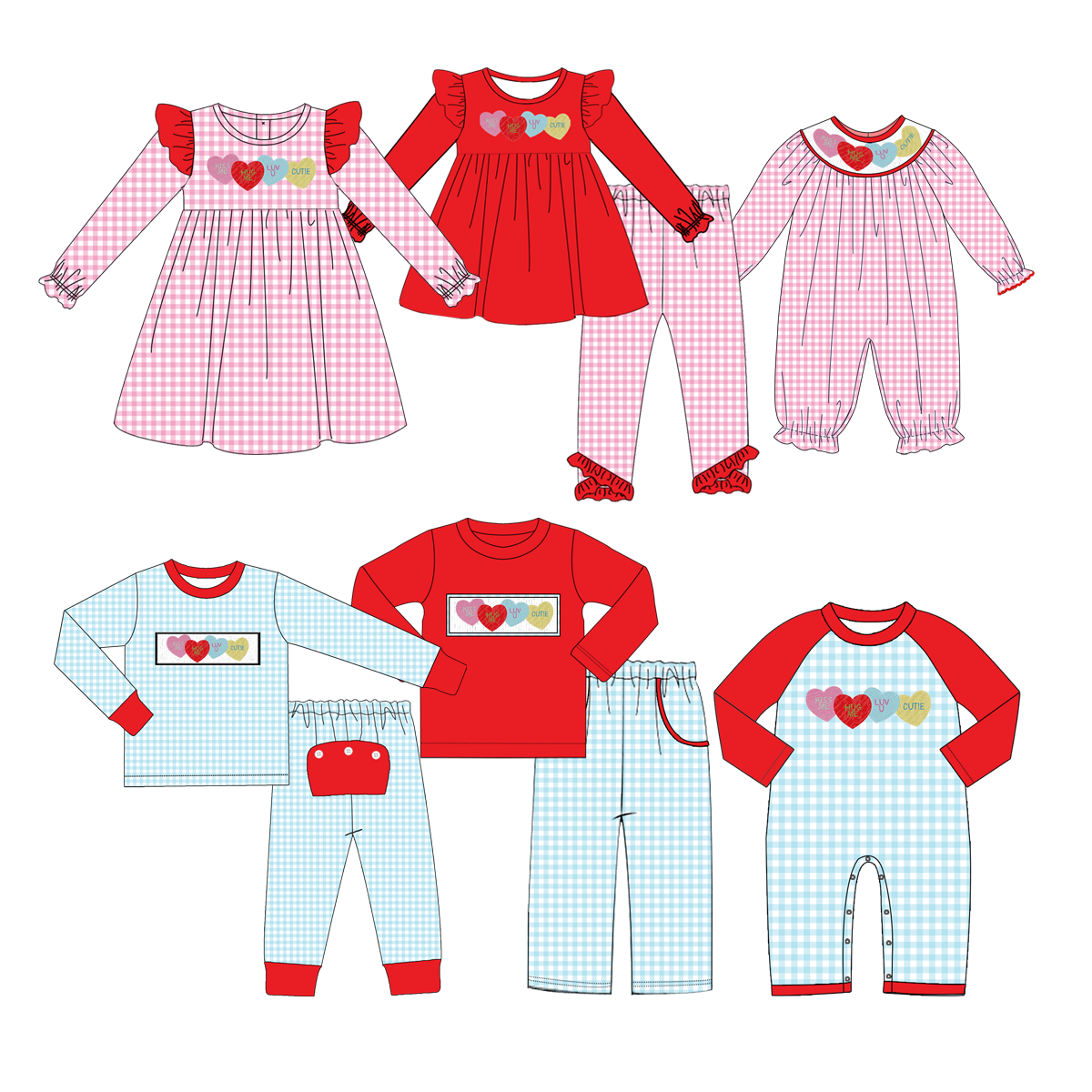Valentine's day baby blue plaid children's clothing set soft Baby Boys outfit Boys Clothing Set