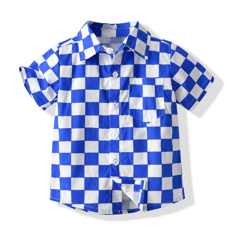 New arrival summer teen Boys Clothing Sets short sleeves plaid shirt + solid shorts + t-shirt 3 Pieces beach outfits for kids