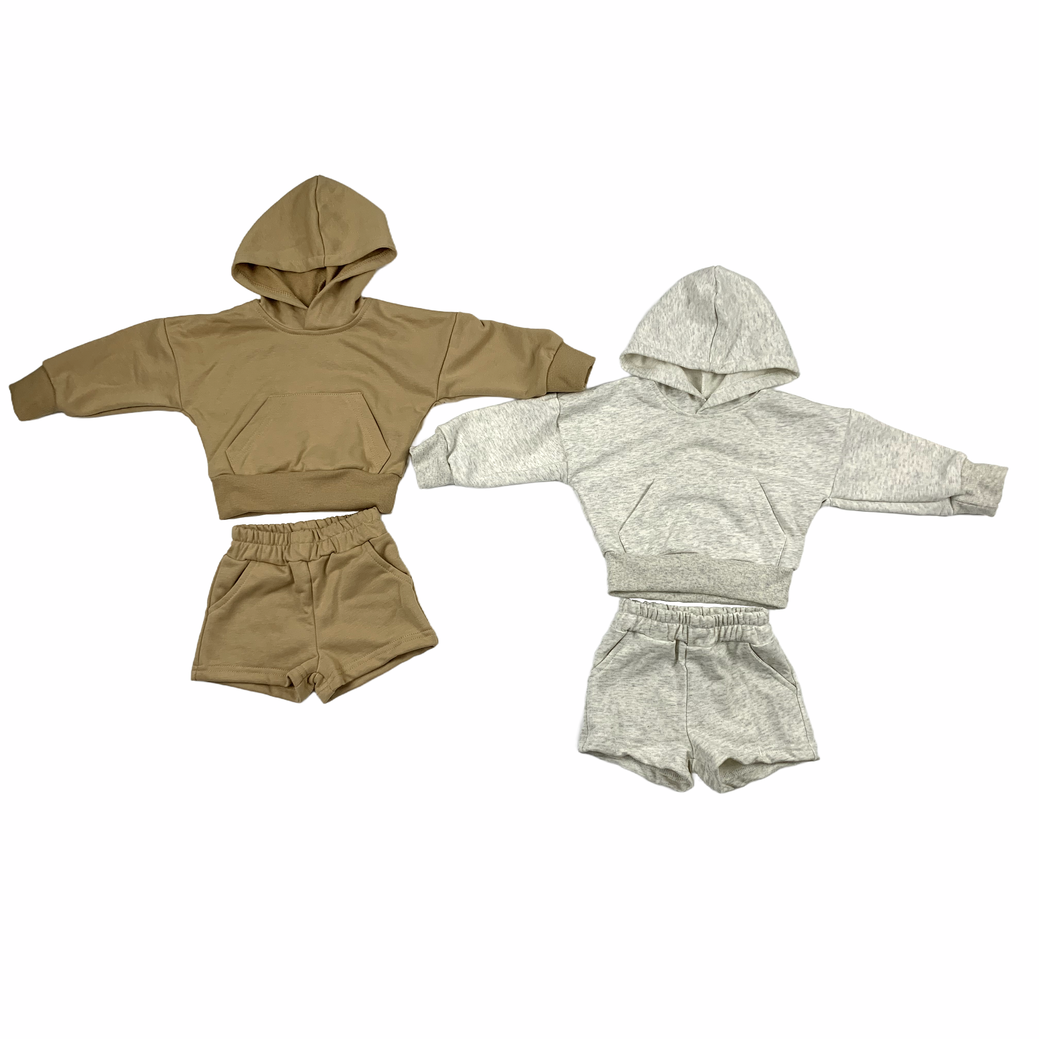 New Arrival baby boys girls solid french terry long sleeved pullover hoodies and shorts Spring Summer outfit play sets