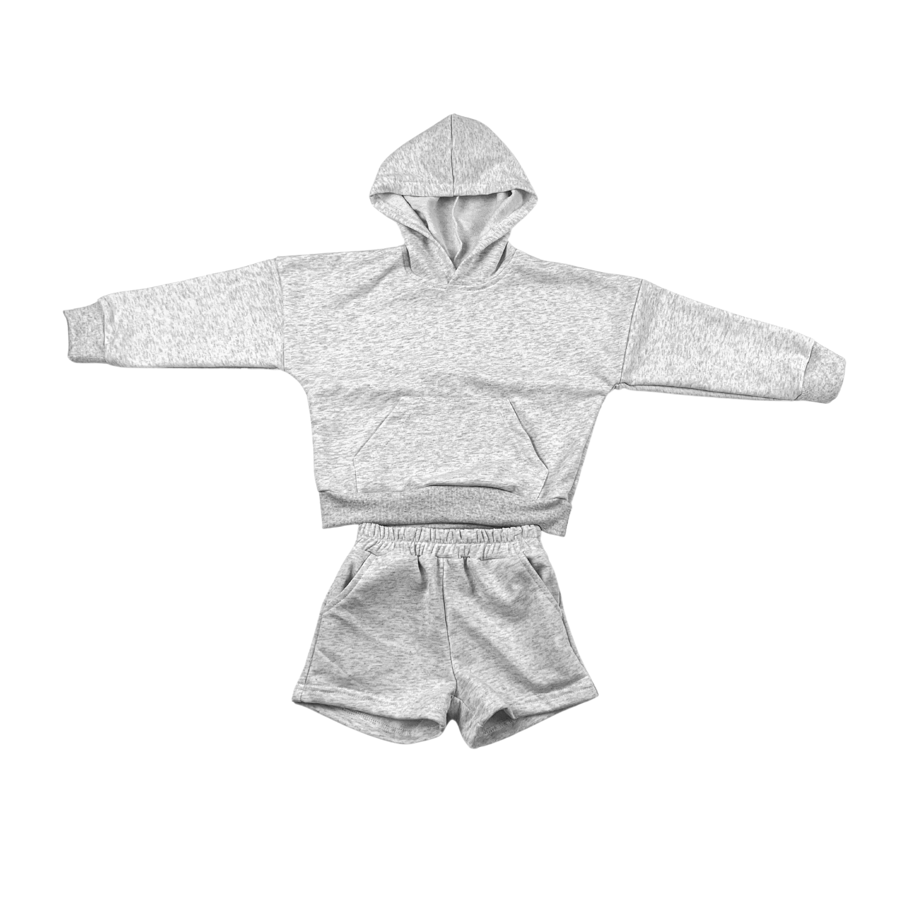 New Arrival baby boys girls solid french terry long sleeved pullover hoodies and shorts Spring Summer outfit play sets