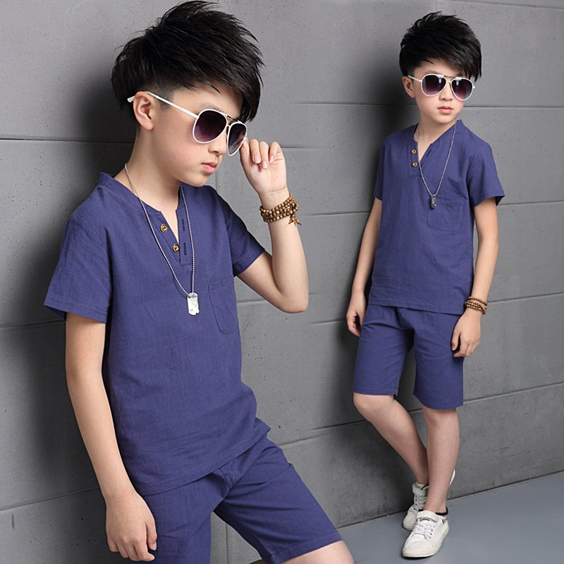2023 New Summer boy's clothing set Short Sleeve Cotton Muslim children's clothing Teen Boys Wholesale Boys shirts