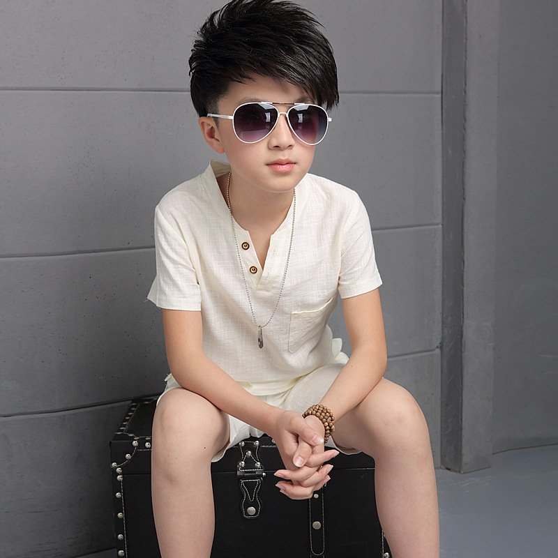 2023 New Summer boy's clothing set Short Sleeve Cotton Muslim children's clothing Teen Boys Wholesale Boys shirts