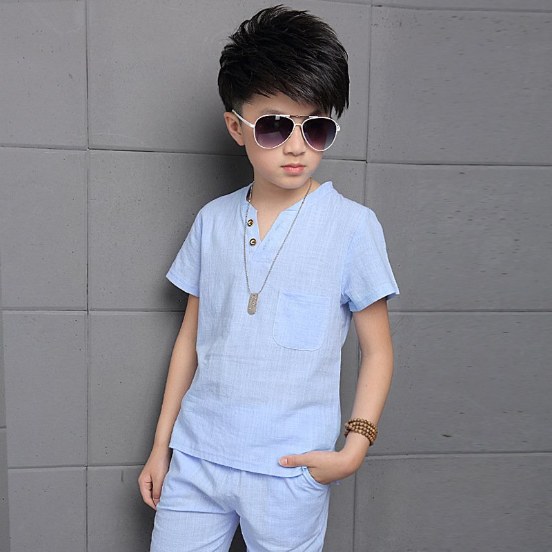 2023 New Summer boy's clothing set Short Sleeve Cotton Muslim children's clothing Teen Boys Wholesale Boys shirts