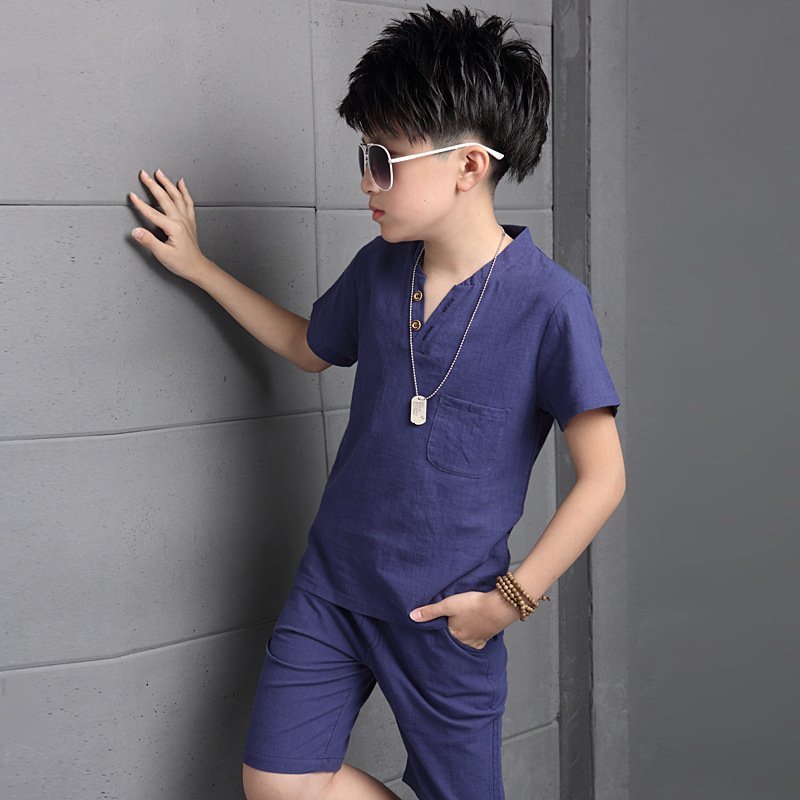 2023 New Summer boy's clothing set Short Sleeve Cotton Muslim children's clothing Teen Boys Wholesale Boys shirts