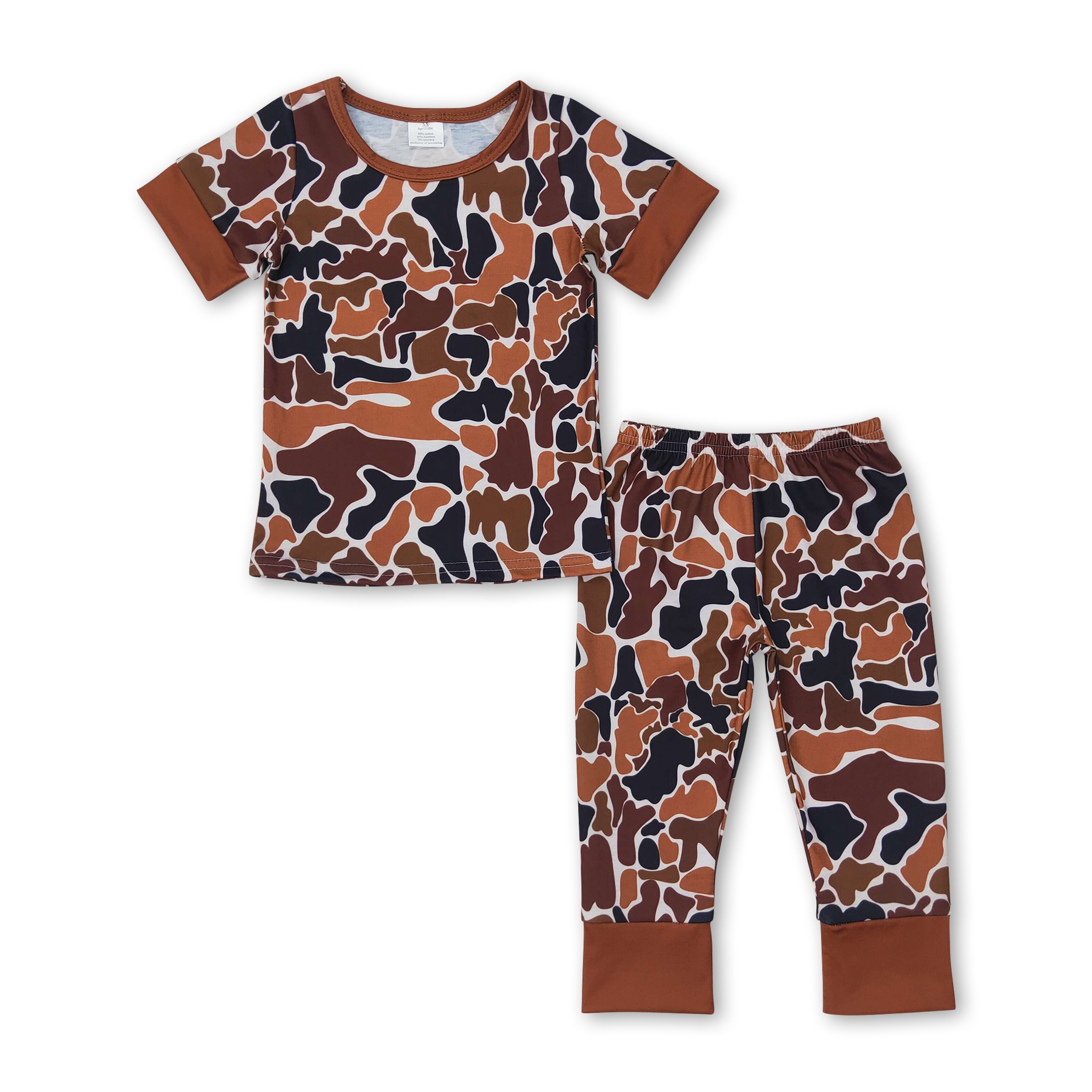 BSPO0439 western boys vintage fall clothe brown camouflage pattern short sleeve top long pants pantsuit boys clothing sets