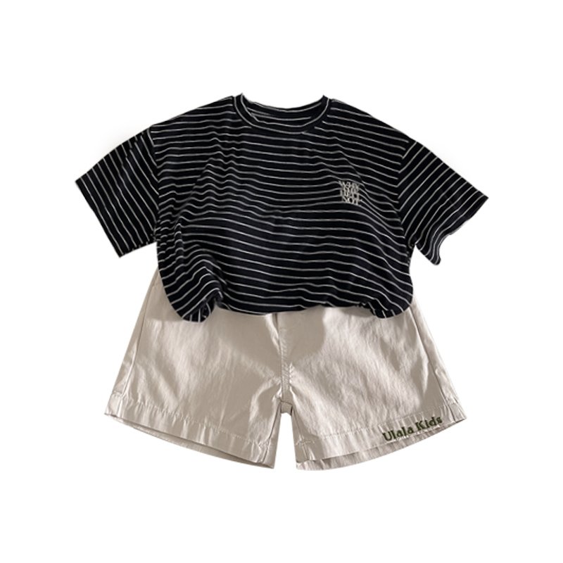 Summer Boys Girls Loose Casual soft Sports Suit Short Sleeve 2Pcs Striped top Shorts Suit Kids Boys clothing sets