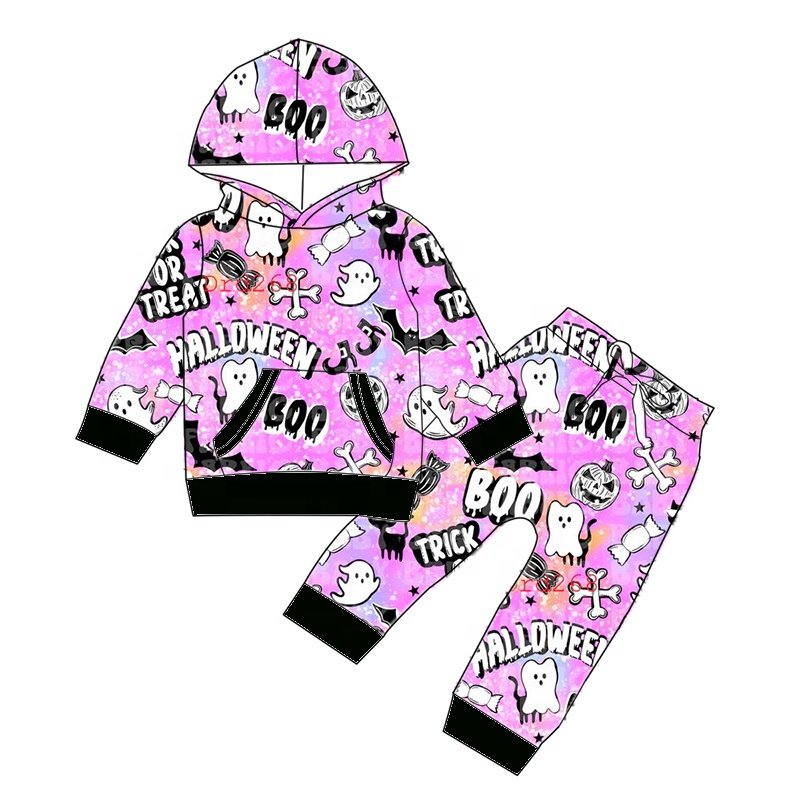 Newly designed bamboo fiber boy clothing sets baby Halloween printed long sleeved hat set children's cool set