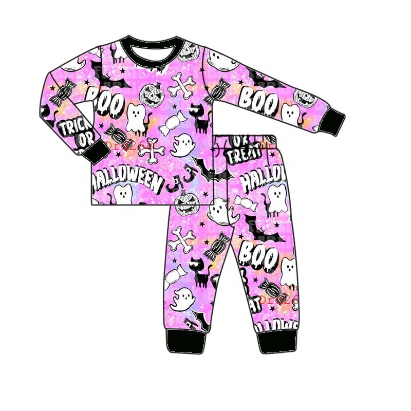 Newly designed bamboo fiber boy clothing sets baby Halloween printed long sleeved hat set children's cool set