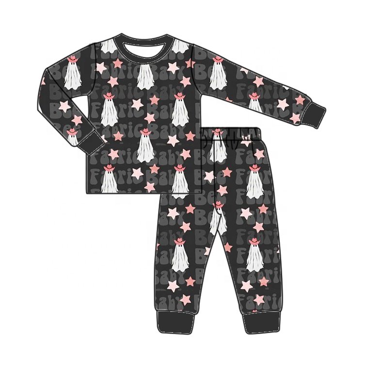 Newly designed bamboo fiber boy clothing sets baby Halloween printed long sleeved hat set children's cool set