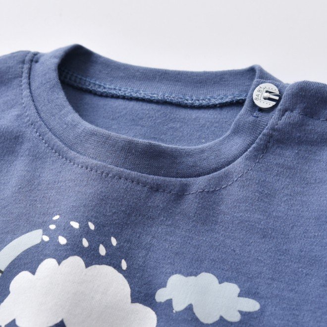 Wholesale animal blue stock baby clothing 2 pcs set
