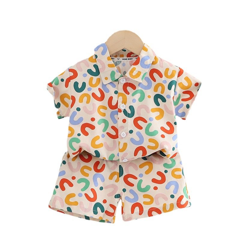 Boys summer European and American style breathable floral shirt+shorts set