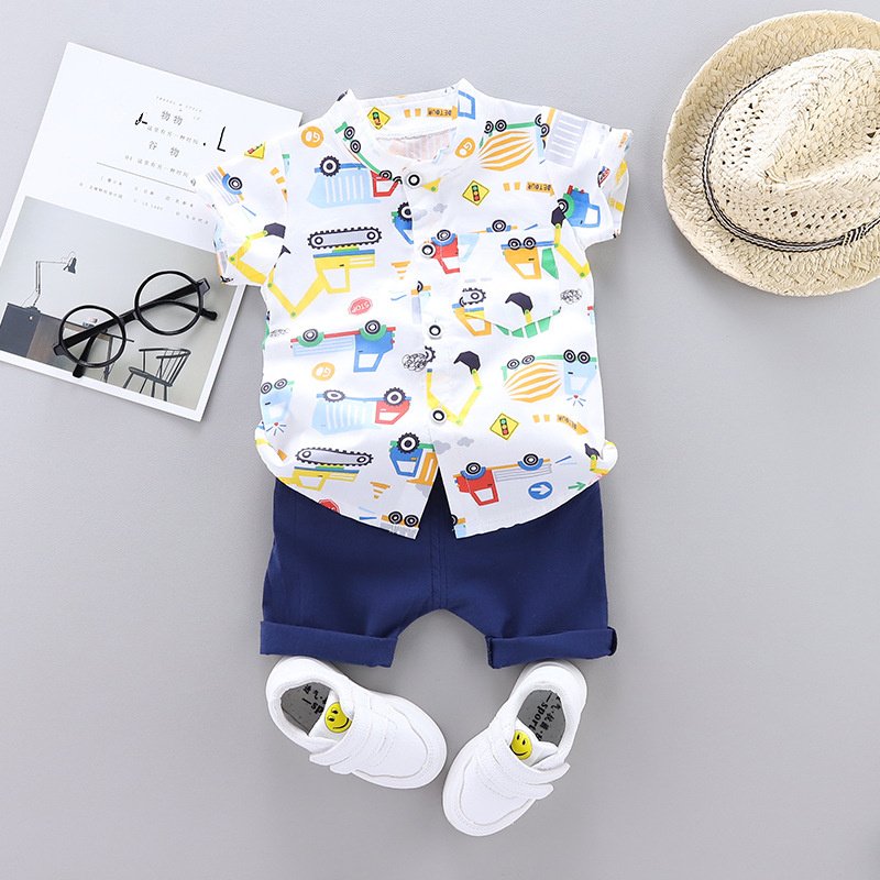 Children's Thin Baby Suit Fashion Car Cartoon Cotton Shorts Two-piece Baby Boys Summer Clothing Sets