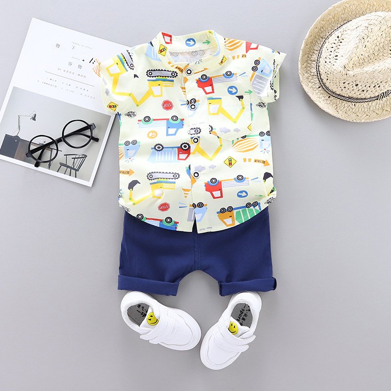 Children's Thin Baby Suit Fashion Car Cartoon Cotton Shorts Two-piece Baby Boys Summer Clothing Sets