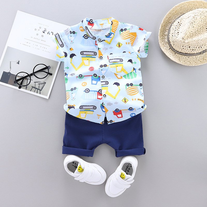 Children's Thin Baby Suit Fashion Car Cartoon Cotton Shorts Two-piece Baby Boys Summer Clothing Sets