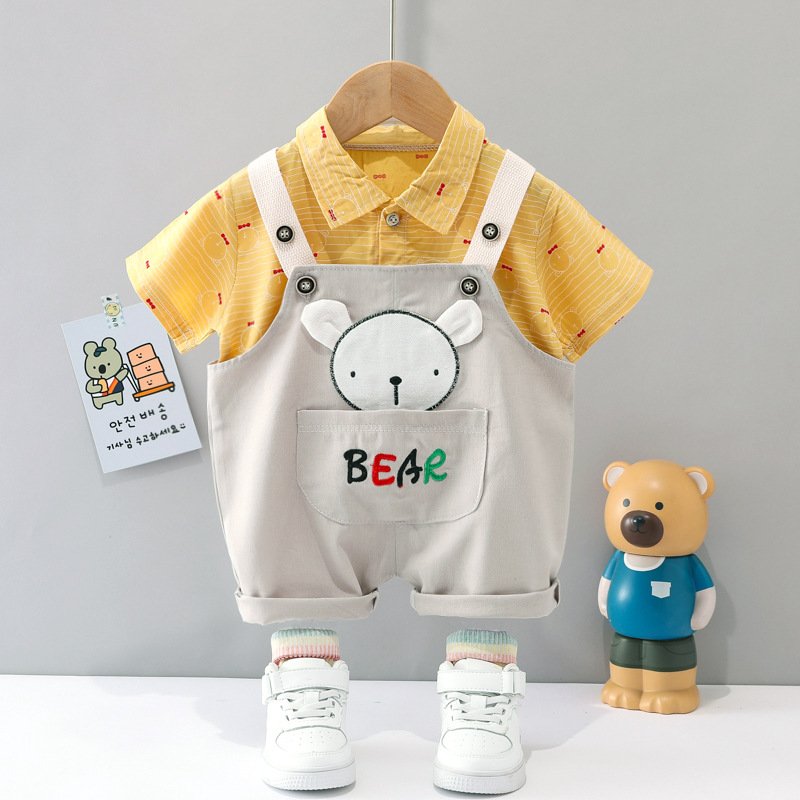 Covered printing summer short-sleeved two piece boys babys children clothing sets