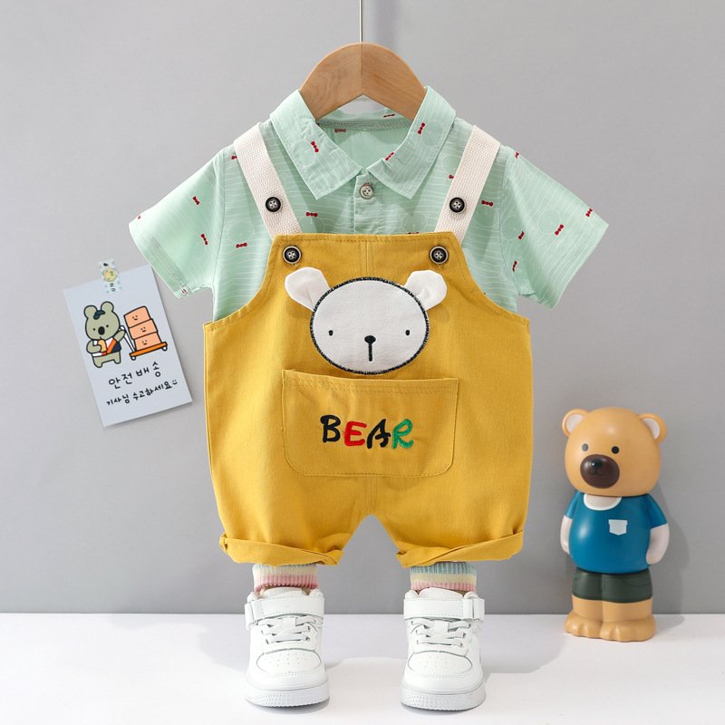 Covered printing summer short-sleeved two piece boys babys children clothing sets