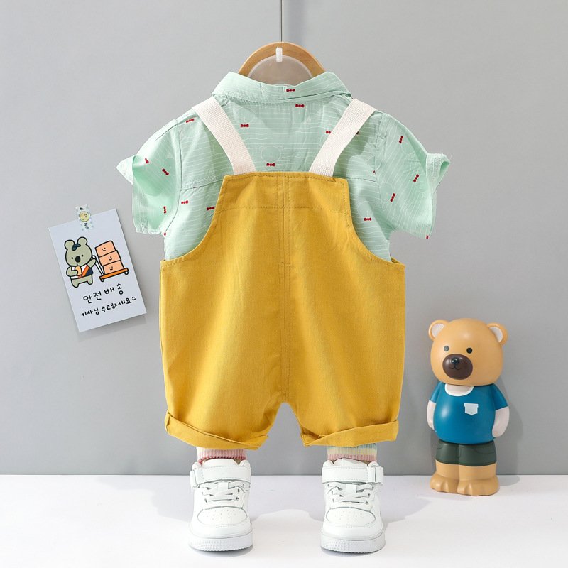 Covered printing summer short-sleeved two piece boys babys children clothing sets