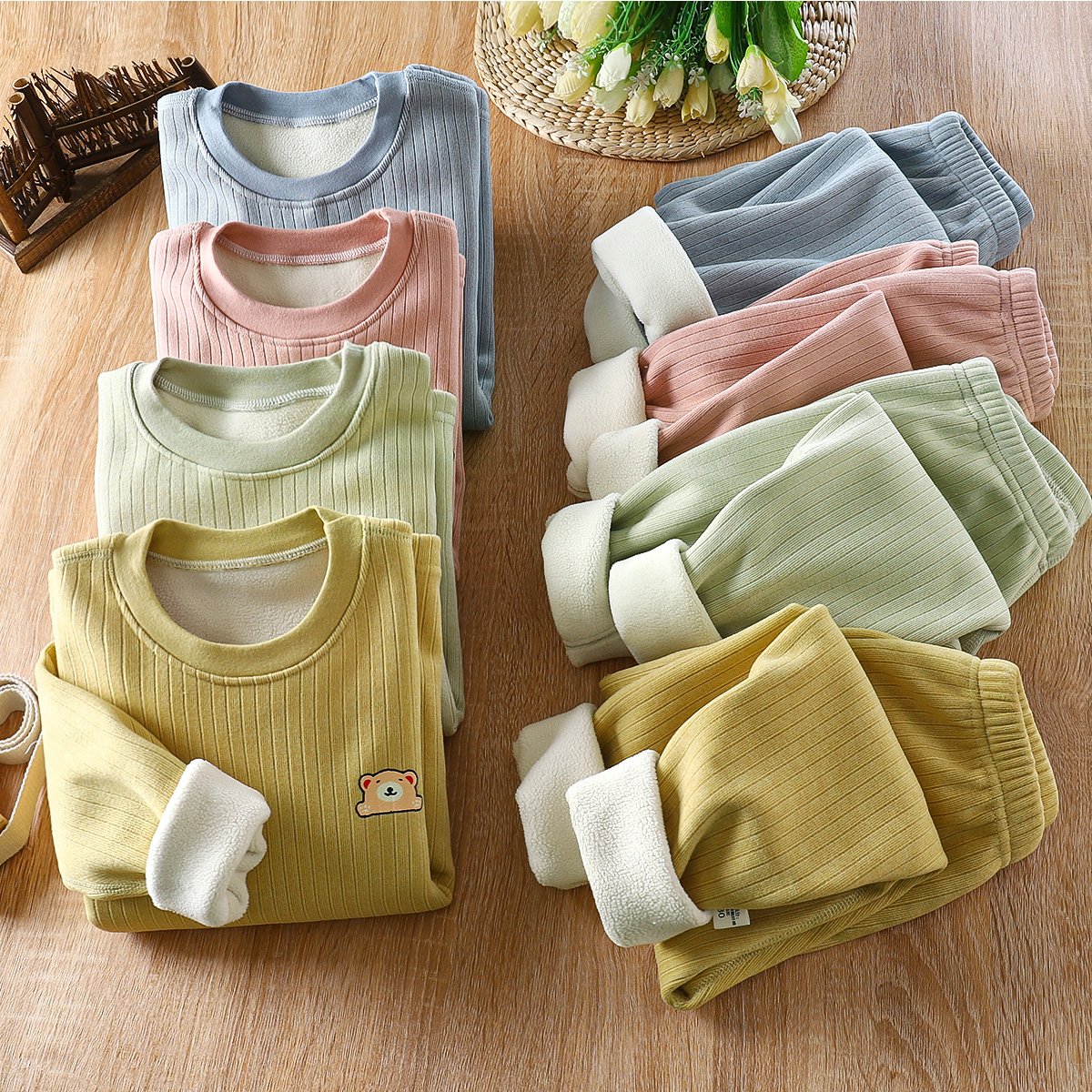 Casual Long Sleeve Winter Cartoon Knitted Pajamas Baby Kids Girls' Sleepwear Pyjamas
