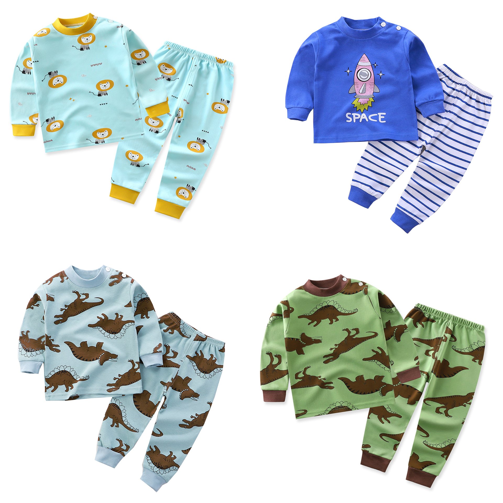 Wholesale carton animals pattern baby pajamas sets cotton boys clothing sets 2pcs for 9m to 11 years