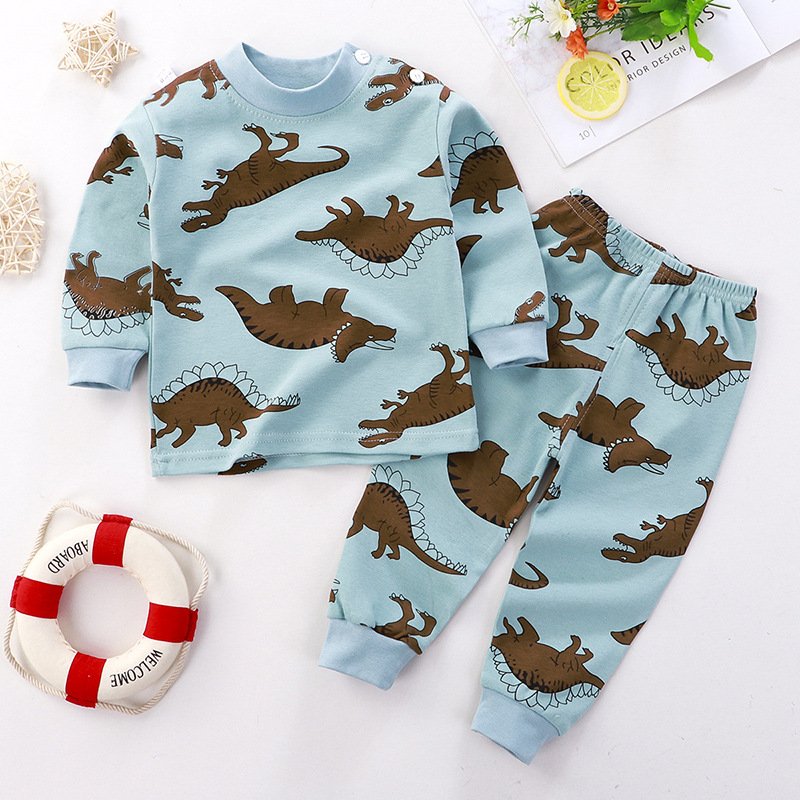 Wholesale carton animals pattern baby pajamas sets cotton boys clothing sets 2pcs for 9m to 11 years