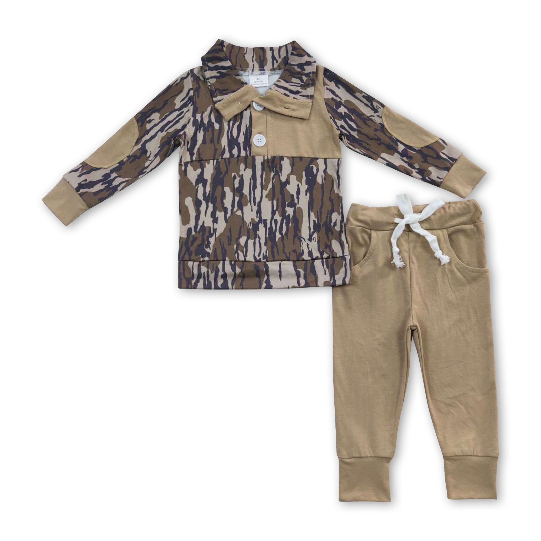 BLPO0239 Vintage fall clothe brown green camouflage leopard boys long sleeve pantsuit western cool boys clothing sets for kids